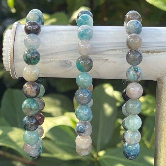 8mm Chrysocolla Stretch Bead Bracelet - Picture 4 of 7